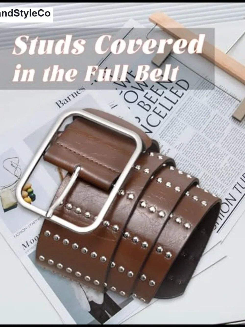 Chunky Studded Wide Belt for Women, 2.3